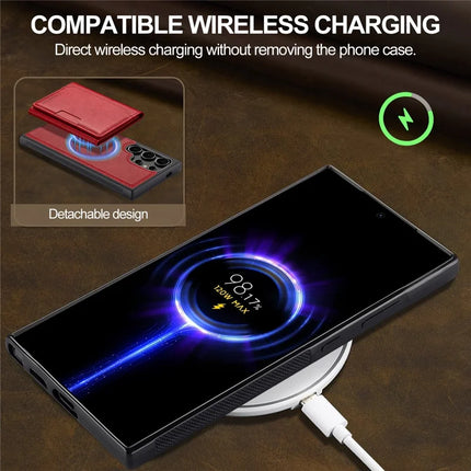 LC.IMEEKE L5 For Samsung Galaxy S23 Ultra Magnetic Phone Case Leather Back Cover with Detachable Card Holder