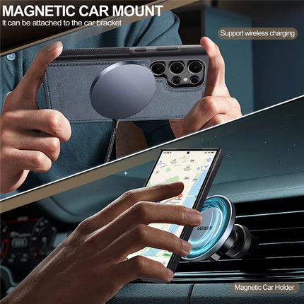 LC.IMEEKE L5 For Samsung Galaxy S23 Ultra Magnetic Phone Case Leather Back Cover with Detachable Card Holder