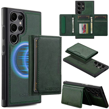 LC.IMEEKE L5 For Samsung Galaxy S23 Ultra Magnetic Phone Case Leather Back Cover with Detachable Card Holder - Green