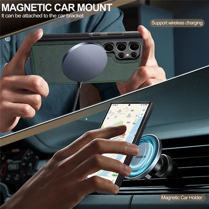 LC.IMEEKE L5 For Samsung Galaxy S23 Ultra Magnetic Phone Case Leather Back Cover with Detachable Card Holder