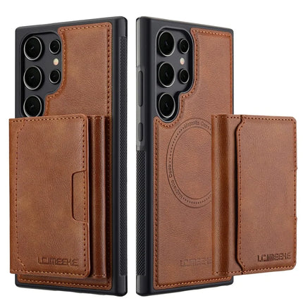 LC.IMEEKE L5 For Samsung Galaxy S23 Ultra Magnetic Phone Case Leather Back Cover with Detachable Card Holder