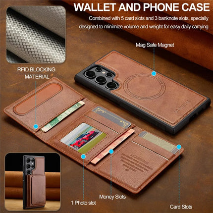 LC.IMEEKE L5 For Samsung Galaxy S23 Ultra Magnetic Phone Case Leather Back Cover with Detachable Card Holder