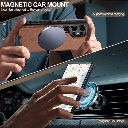 LC.IMEEKE L5 For Samsung Galaxy S23 Ultra Magnetic Phone Case Leather Back Cover with Detachable Card Holder