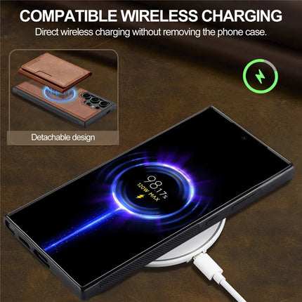 LC.IMEEKE L5 For Samsung Galaxy S23 Ultra Magnetic Phone Case Leather Back Cover with Detachable Card Holder