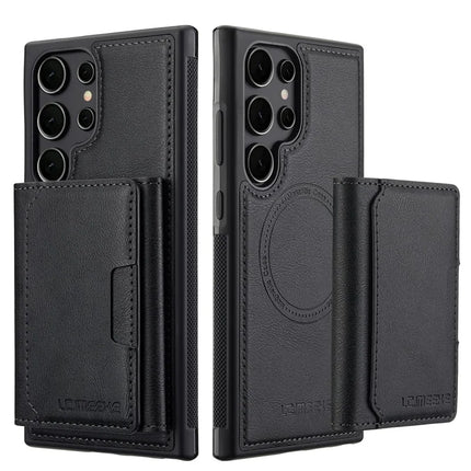LC.IMEEKE L5 For Samsung Galaxy S22 Ultra 5G Magnetic Phone Case Leather Back Cover with Detachable Card Holder