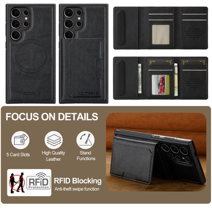 LC.IMEEKE L5 For Samsung Galaxy S22 Ultra 5G Magnetic Phone Case Leather Back Cover with Detachable Card Holder