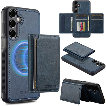 LC.IMEEKE L5 For Samsung Galaxy S23 FE Magnetic Phone Case Leather Back Cover with Detachable Card Holder - Blue