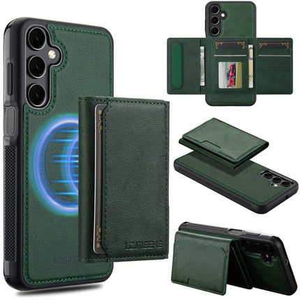 LC.IMEEKE L5 For Samsung Galaxy S23 FE Magnetic Phone Case Leather Back Cover with Detachable Card Holder - Green