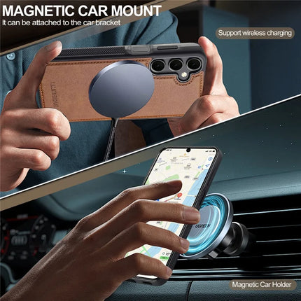 LC.IMEEKE L5 For Samsung Galaxy S23 FE Magnetic Phone Case Leather Back Cover with Detachable Card Holder