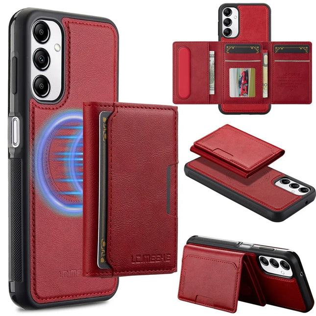 LC.IMEEKE L5 For Samsung Galaxy A54 5G Magnetic Phone Case Leather Back Cover with Detachable Card Holder - Red