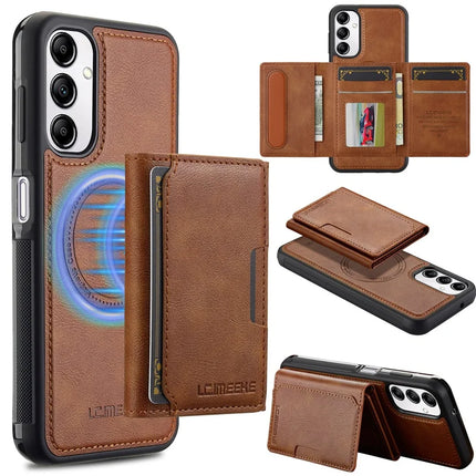 LC.IMEEKE L5 For Samsung Galaxy A54 5G Magnetic Phone Case Leather Back Cover with Detachable Card Holder - Brown