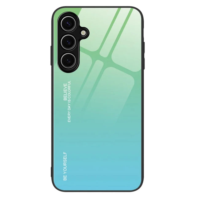 For Samsung Galaxy A16 5G  /  4G Case Gradient Color Tempered Glass+TPU Phone Cover - Cyan  /  Blue