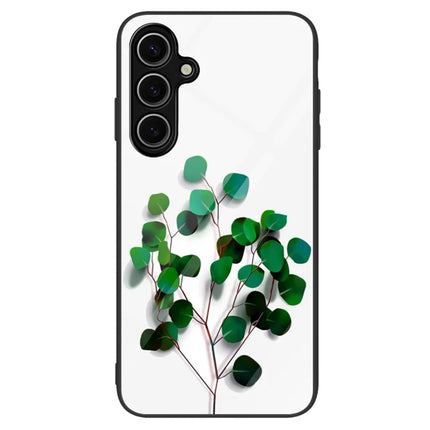 For Samsung Galaxy A16 5G  /  4G Case Tempered Glass+PC+TPU Phone Protector Pattern Printing - Green Leaves