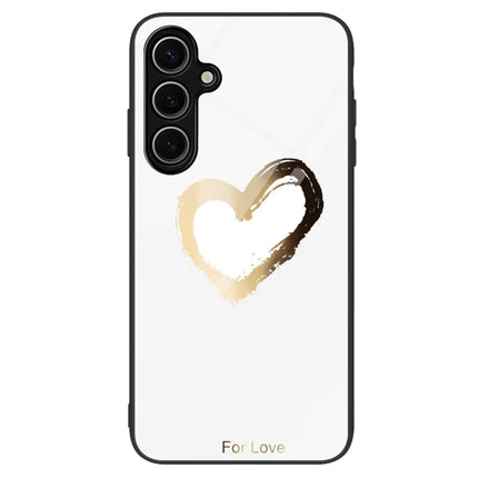 For Samsung Galaxy A16 5G  /  4G Case Tempered Glass+PC+TPU Phone Protector Pattern Printing - Love  /  White