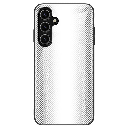 For Samsung Galaxy A16 5G  /  4G Case Carbon Fiber Texture Tempered Glass+TPU Phone Cover - White