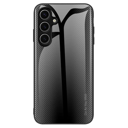 For Samsung Galaxy A16 5G  /  4G Case Carbon Fiber Texture Tempered Glass+TPU Phone Cover - Black