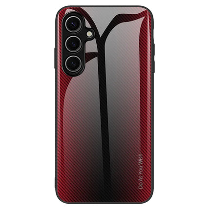 For Samsung Galaxy A16 5G  /  4G Case Carbon Fiber Texture Tempered Glass+TPU Phone Cover - Red