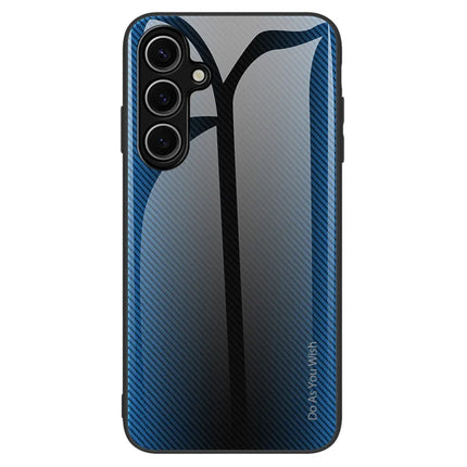 For Samsung Galaxy A16 5G  /  4G Case Carbon Fiber Texture Tempered Glass+TPU Phone Cover - Baby Blue
