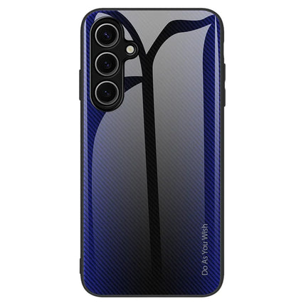 For Samsung Galaxy A16 5G  /  4G Case Carbon Fiber Texture Tempered Glass+TPU Phone Cover - Dark Blue