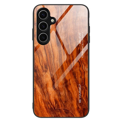 For Samsung Galaxy A16 5G  /  4G Case TPU+Tempered Glass Back Phone Cover Wood Texture - Orange