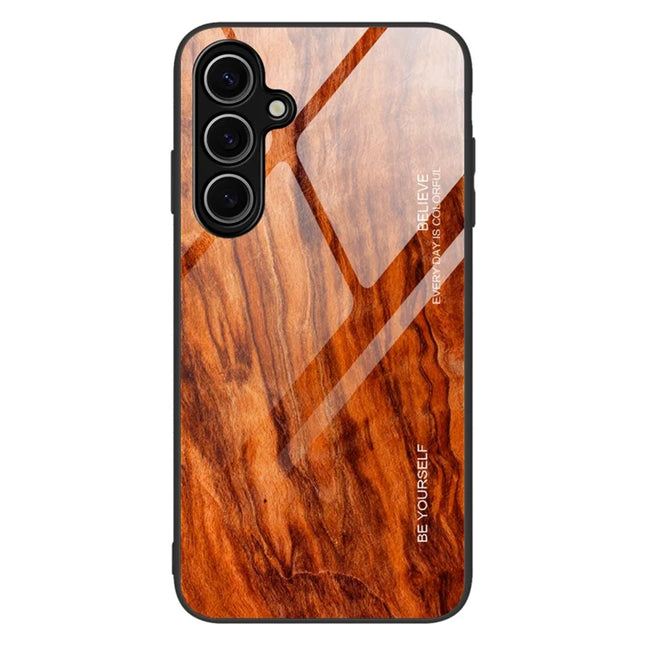For Samsung Galaxy A16 5G  /  4G Case TPU+Tempered Glass Back Phone Cover Wood Texture - Orange