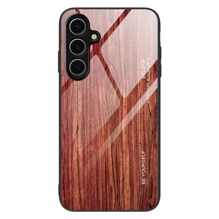 For Samsung Galaxy A16 5G  /  4G Case TPU+Tempered Glass Back Phone Cover Wood Texture - Wine Red