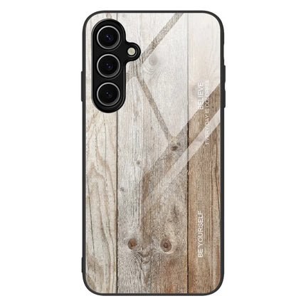 For Samsung Galaxy A16 5G  /  4G Case TPU+Tempered Glass Back Phone Cover Wood Texture - Grey