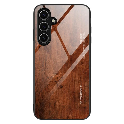 For Samsung Galaxy A16 5G  /  4G Case TPU+Tempered Glass Back Phone Cover Wood Texture - Coffee