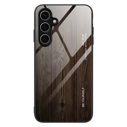 For Samsung Galaxy A16 5G  /  4G Case TPU+Tempered Glass Back Phone Cover Wood Texture - Black