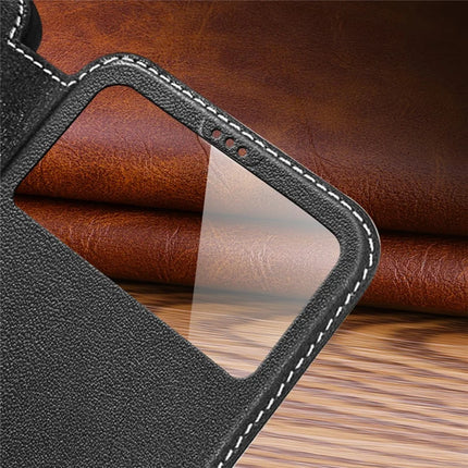 For iPhone 16 Pro Max Case Genuine Cow Leather View Window Phone Cover
