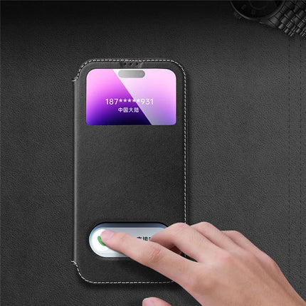 For iPhone 16 Pro Max Case Genuine Cow Leather View Window Phone Cover