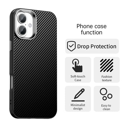 For iPhone 16 Plus Case Cell Phone Hybrid Back Cover Carbon Fiber Texture