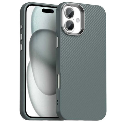 For iPhone 16 Plus Case Cell Phone Hybrid Back Cover Carbon Fiber Texture - Grey