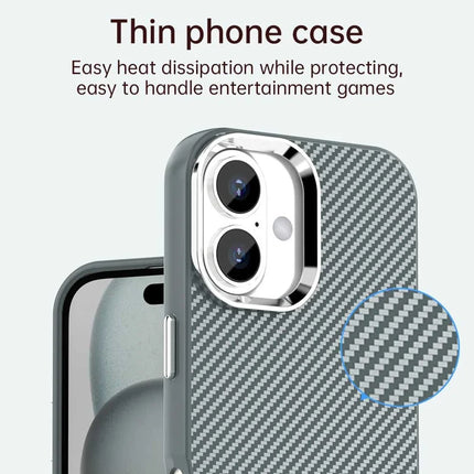 For iPhone 16 Plus Case Cell Phone Hybrid Back Cover Carbon Fiber Texture