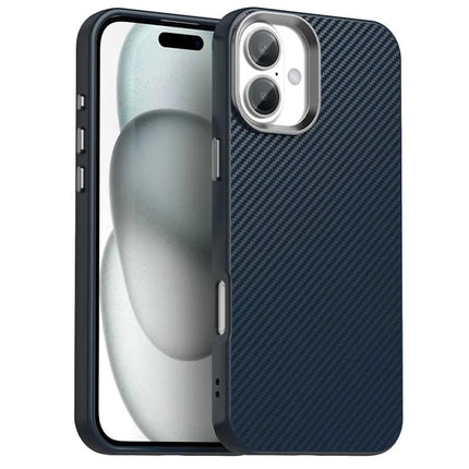 For iPhone 16 Plus Case Cell Phone Hybrid Back Cover Carbon Fiber Texture - Blue