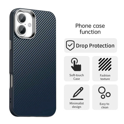 For iPhone 16 Plus Case Cell Phone Hybrid Back Cover Carbon Fiber Texture