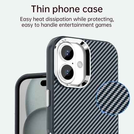 For iPhone 16 Plus Case Cell Phone Hybrid Back Cover Carbon Fiber Texture