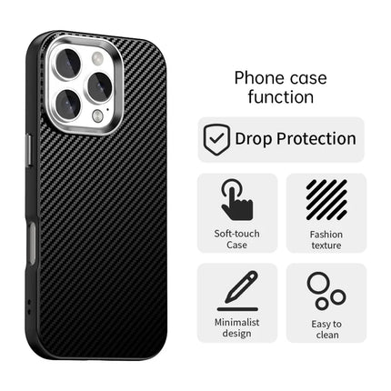 For iPhone 16 Pro Case Cell Phone Hybrid Back Cover Carbon Fiber Texture