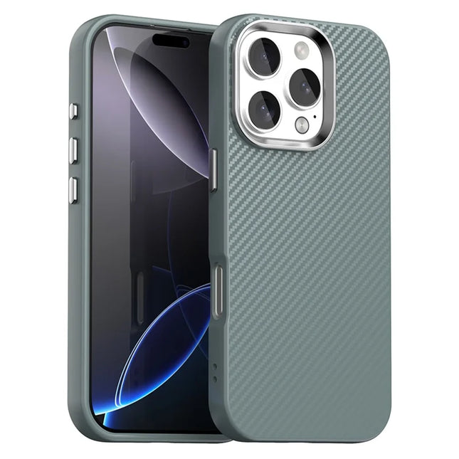 For iPhone 16 Pro Max Case Cell Phone Hybrid Back Cover Carbon Fiber Texture - Grey
