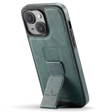 FIERRE SHANN For iPhone 14 Case Kickstand Leather Slim Back Cover