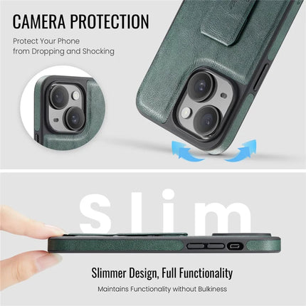 FIERRE SHANN For iPhone 14 Case Kickstand Leather Slim Back Cover