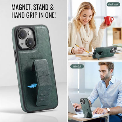 FIERRE SHANN For iPhone 14 Case Kickstand Leather Slim Back Cover