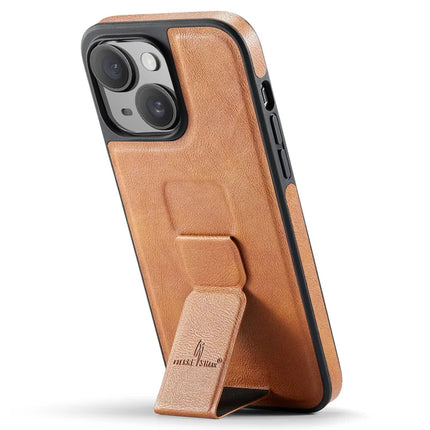FIERRE SHANN For iPhone 14 Case Kickstand Leather Slim Back Cover