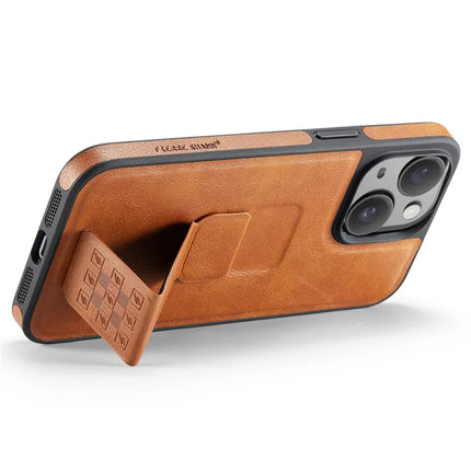FIERRE SHANN For iPhone 14 Case Kickstand Leather Slim Back Cover
