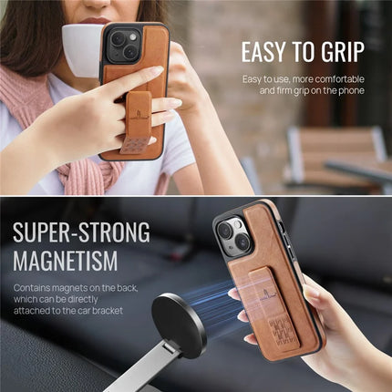 FIERRE SHANN For iPhone 14 Case Kickstand Leather Slim Back Cover
