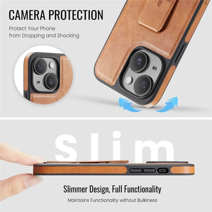 FIERRE SHANN For iPhone 14 Case Kickstand Leather Slim Back Cover
