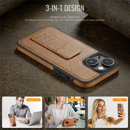 FIERRE SHANN For iPhone 14 Case Kickstand Leather Slim Back Cover