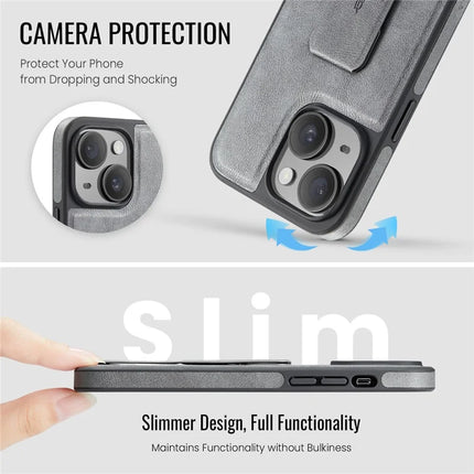 FIERRE SHANN For iPhone 14 Case Kickstand Leather Slim Back Cover