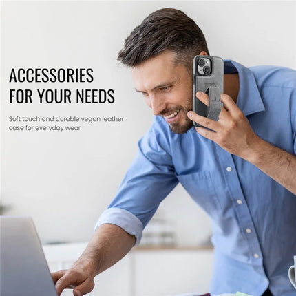 FIERRE SHANN For iPhone 14 Case Kickstand Leather Slim Back Cover