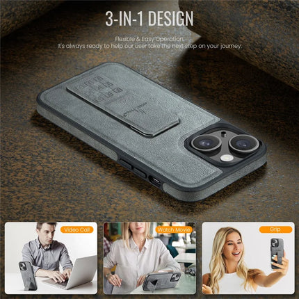 FIERRE SHANN For iPhone 14 Case Kickstand Leather Slim Back Cover